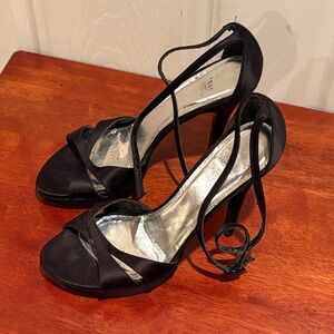 Stuart Weitzman Black Satin Strappy Heels